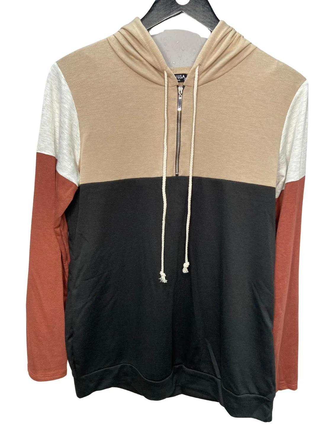 1/3 Zippered Hoodie In Black/tan