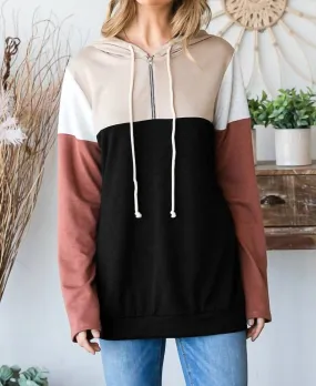 1/3 Zippered Hoodie In Black/tan