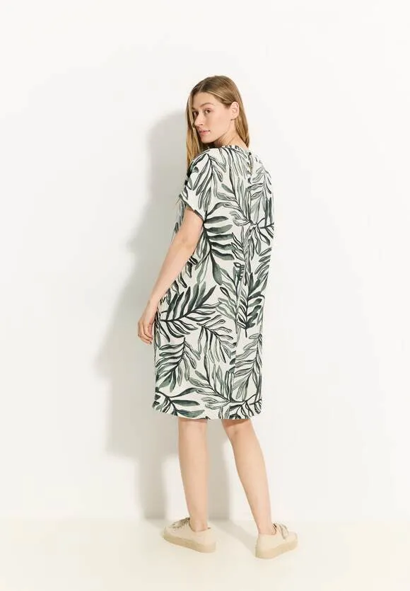 143873 - Linen Print Dress - Khaki Green - Cecil