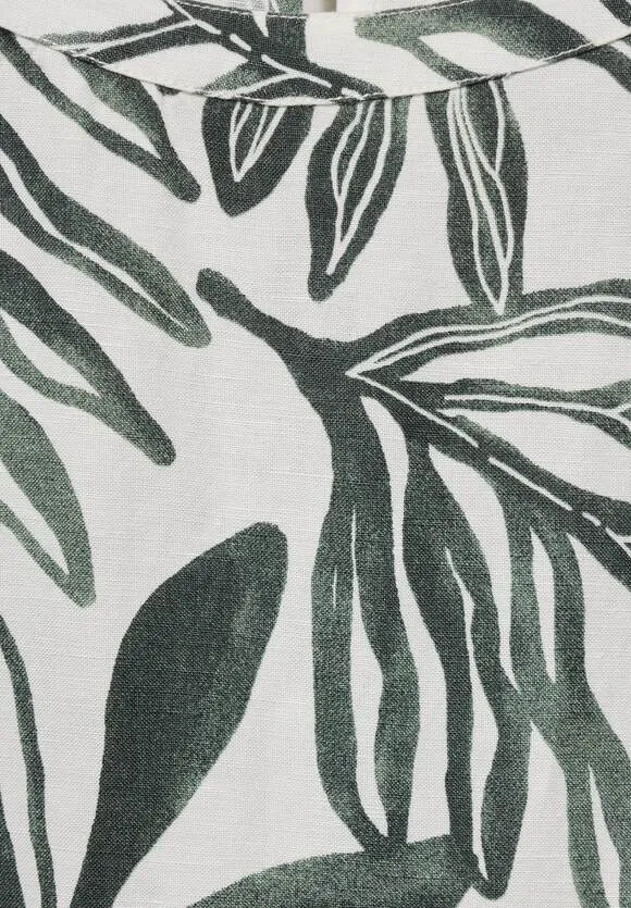 143873 - Linen Print Dress - Khaki Green - Cecil