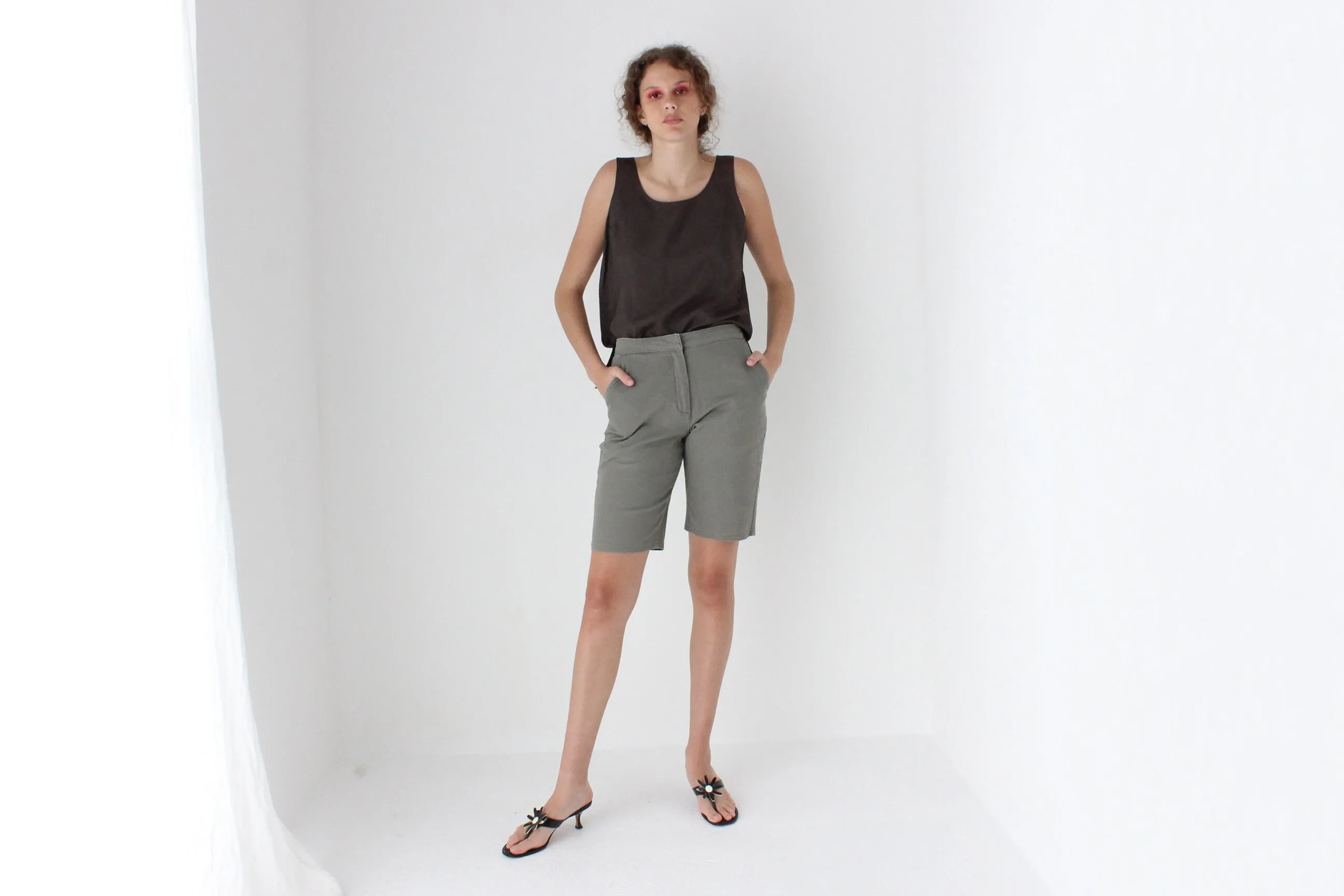 90s Neutral Cotton Knee Length Shorts