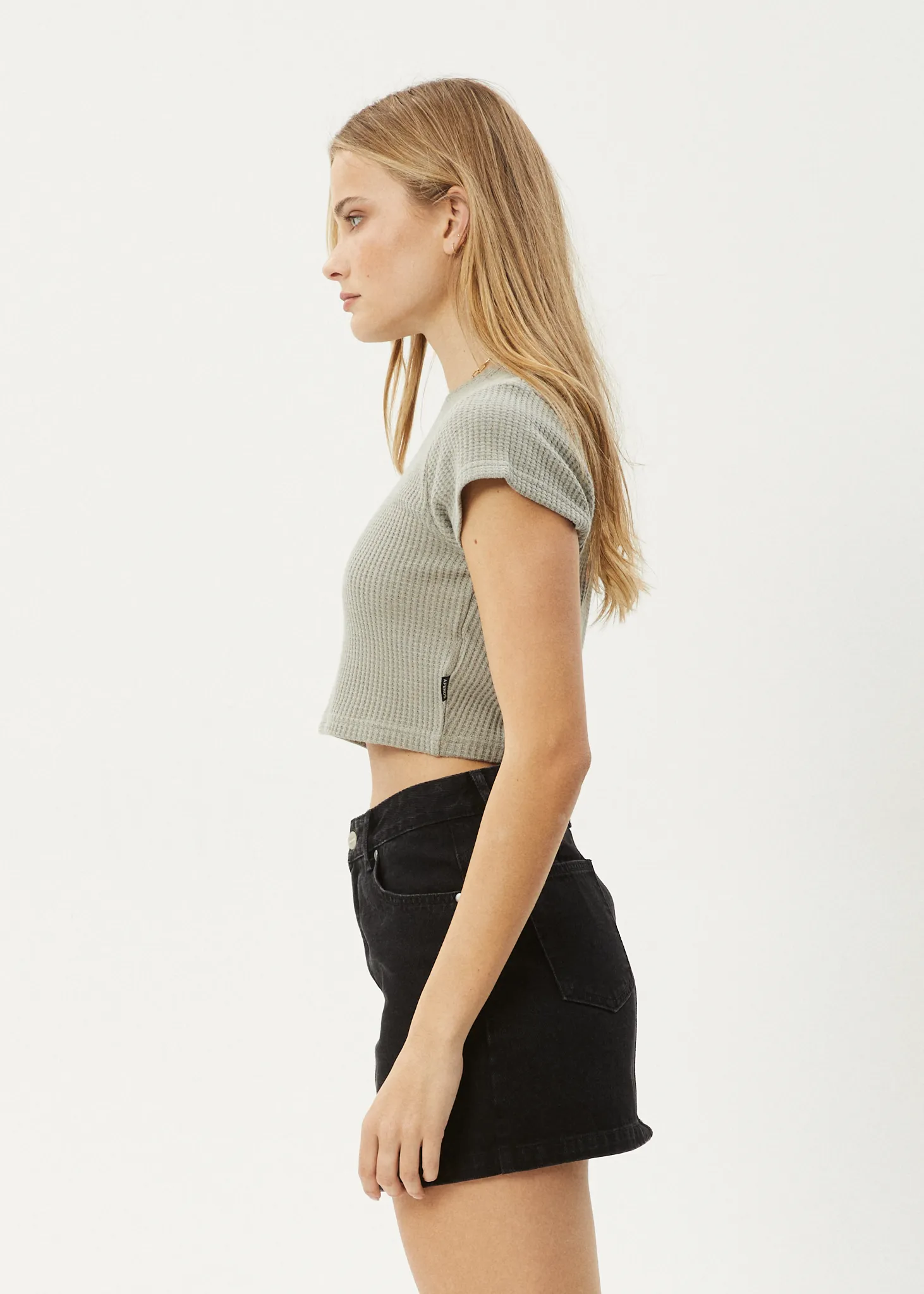 AFENDS Womens Harli - Waffle Cropped Tee - Olive