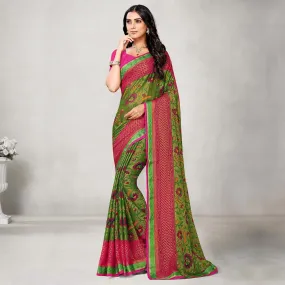 Alluring Peach Coloured Partywear Printed Chiffon Brasso Saree