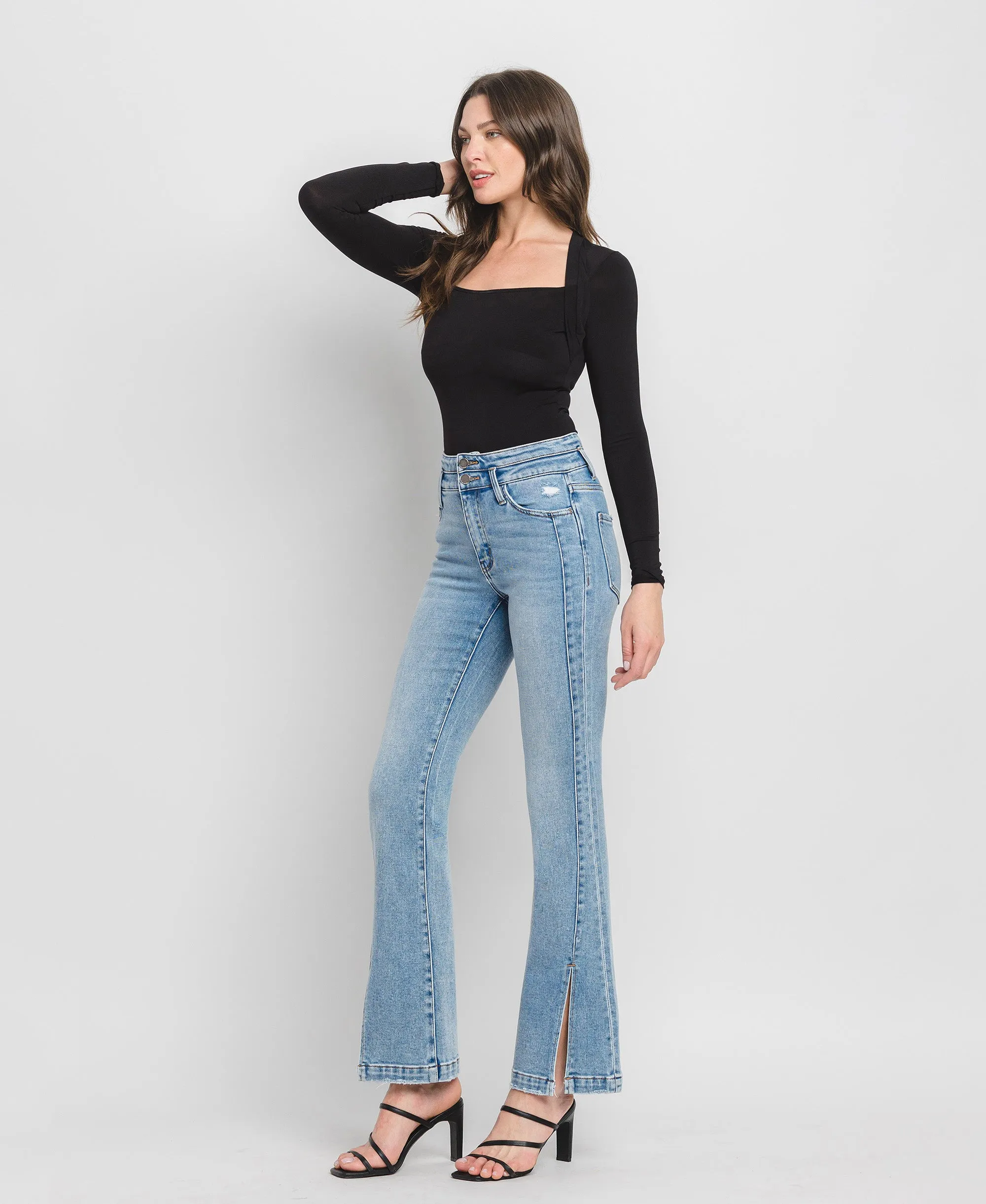Amenity - High Rise Split Hem Flare Jeans