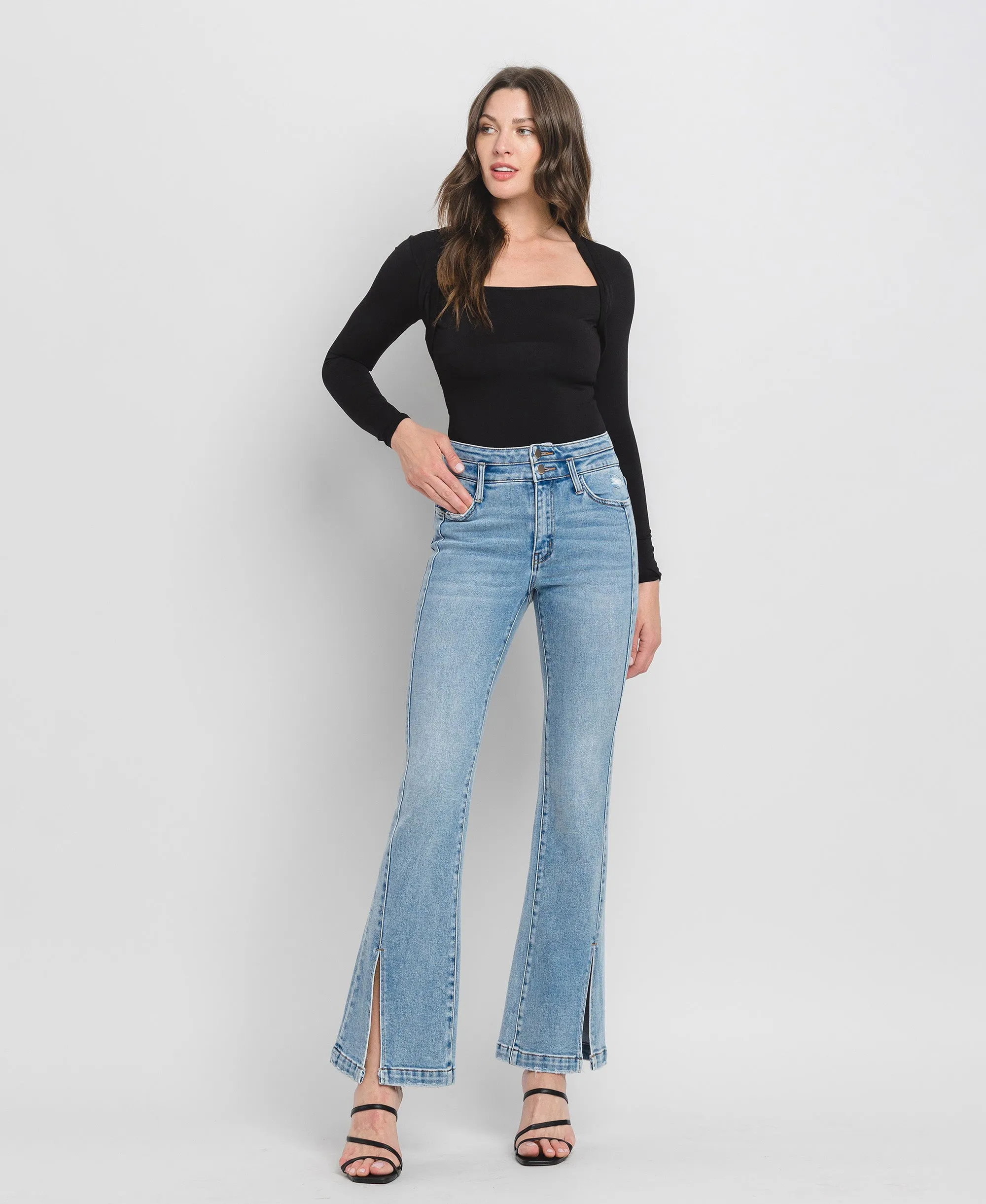 Amenity - High Rise Split Hem Flare Jeans
