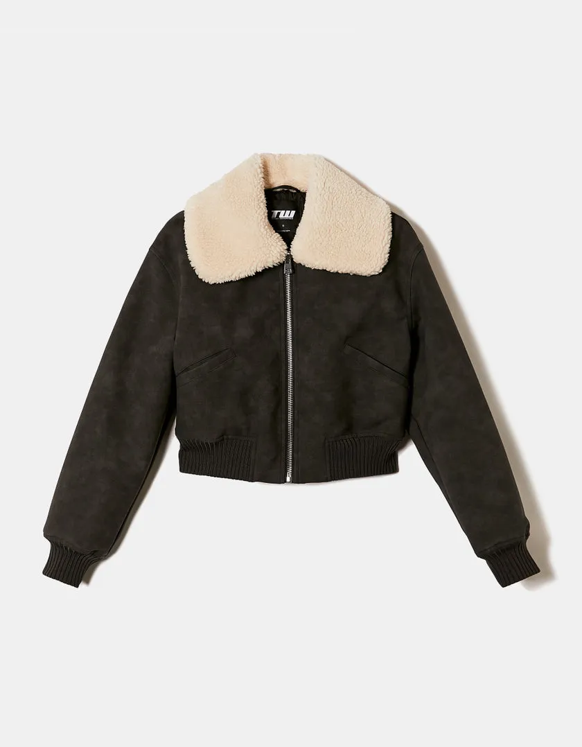 Aviator Jacket With Removable Shearling Collar