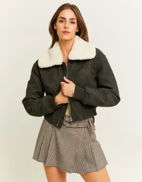 Aviator Jacket With Removable Shearling Collar