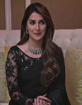 Ayeza Khan 07 - Crinkle Chiffon Embroidered Saree