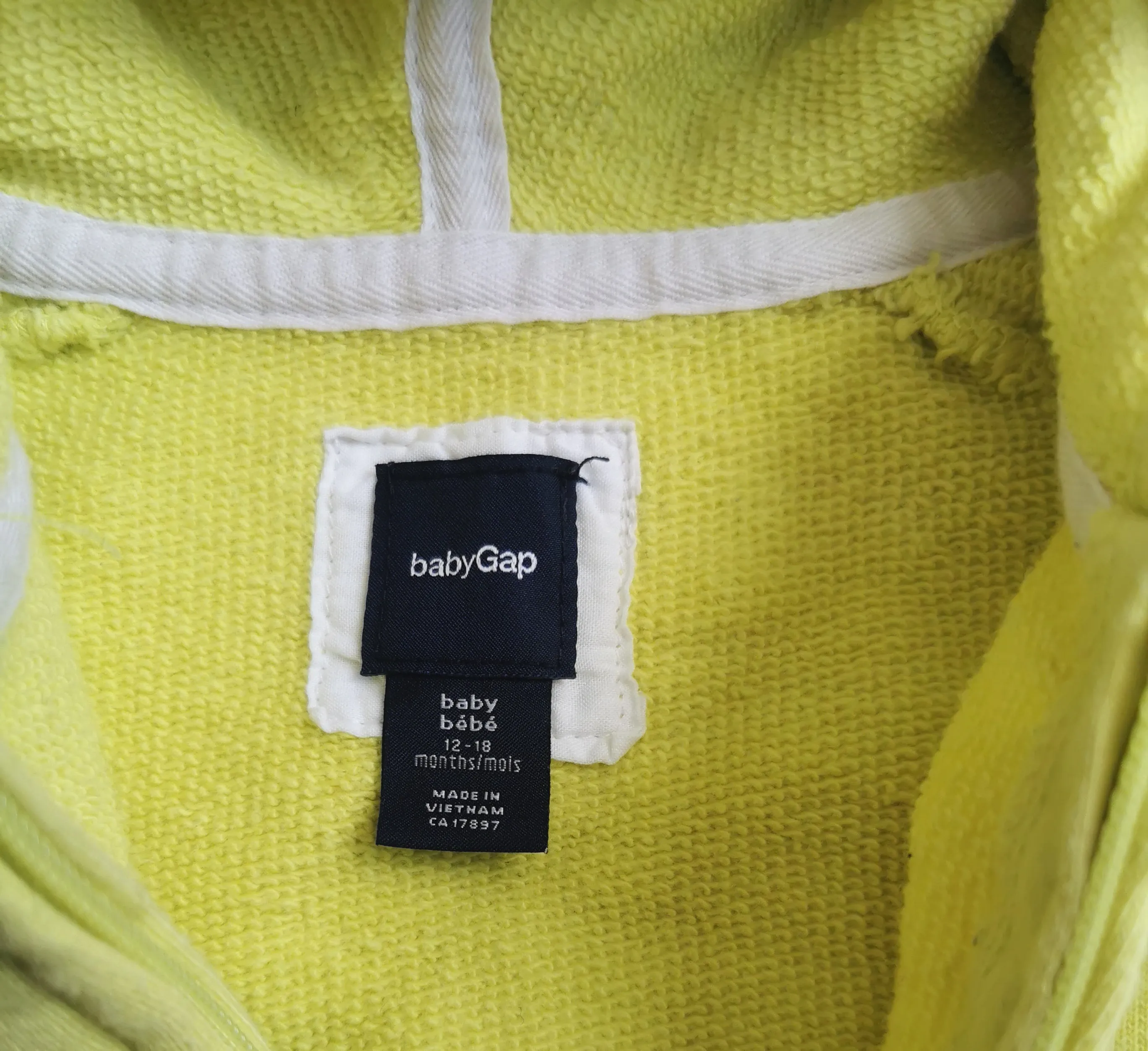 BABY BOY SIZE 12/18 MONTHS - Baby GAP, Yellow Zippered Hoodie EUC B30
