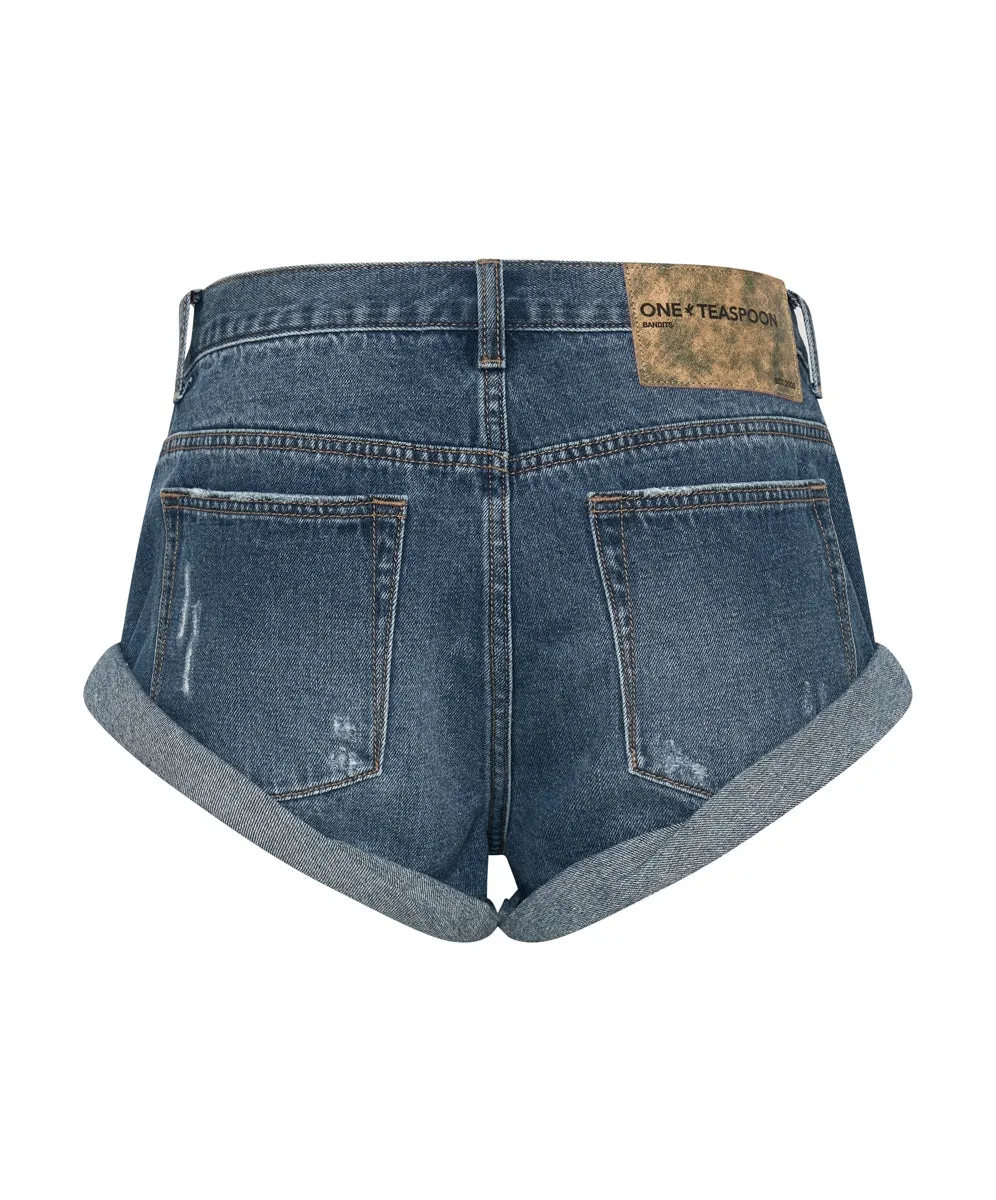 Bay Blue Bandit Low Waist Denim Shorts - One Teaspoon