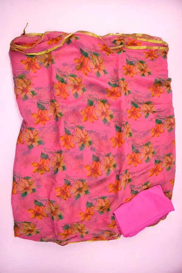 Beautiful Orange Color Floral Print Saree