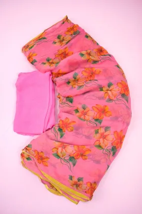 Beautiful Orange Color Floral Print Saree