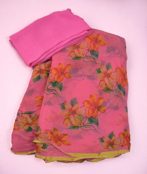 Beautiful Orange Color Floral Print Saree