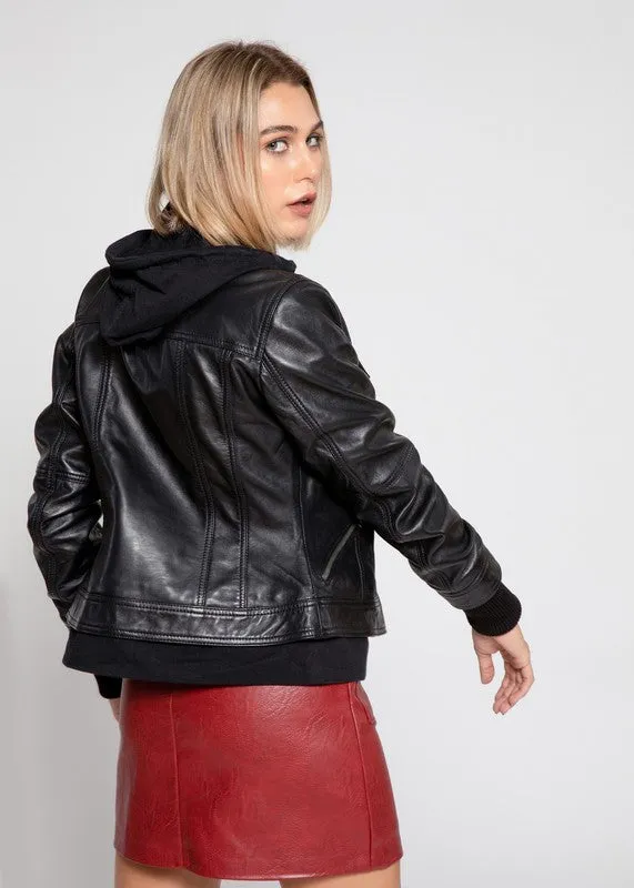 Black Annalise Womens Leather Jacket (100% Genuine Lambskin)