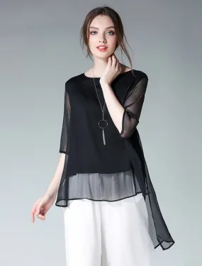 Black Chiffon Top with Bishop Sleeves