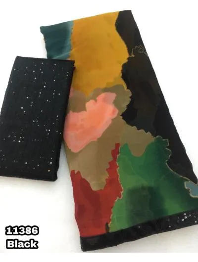 Black Multi-Color Chiffon  Printed Saree