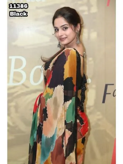 Black Multi-Color Chiffon  Printed Saree