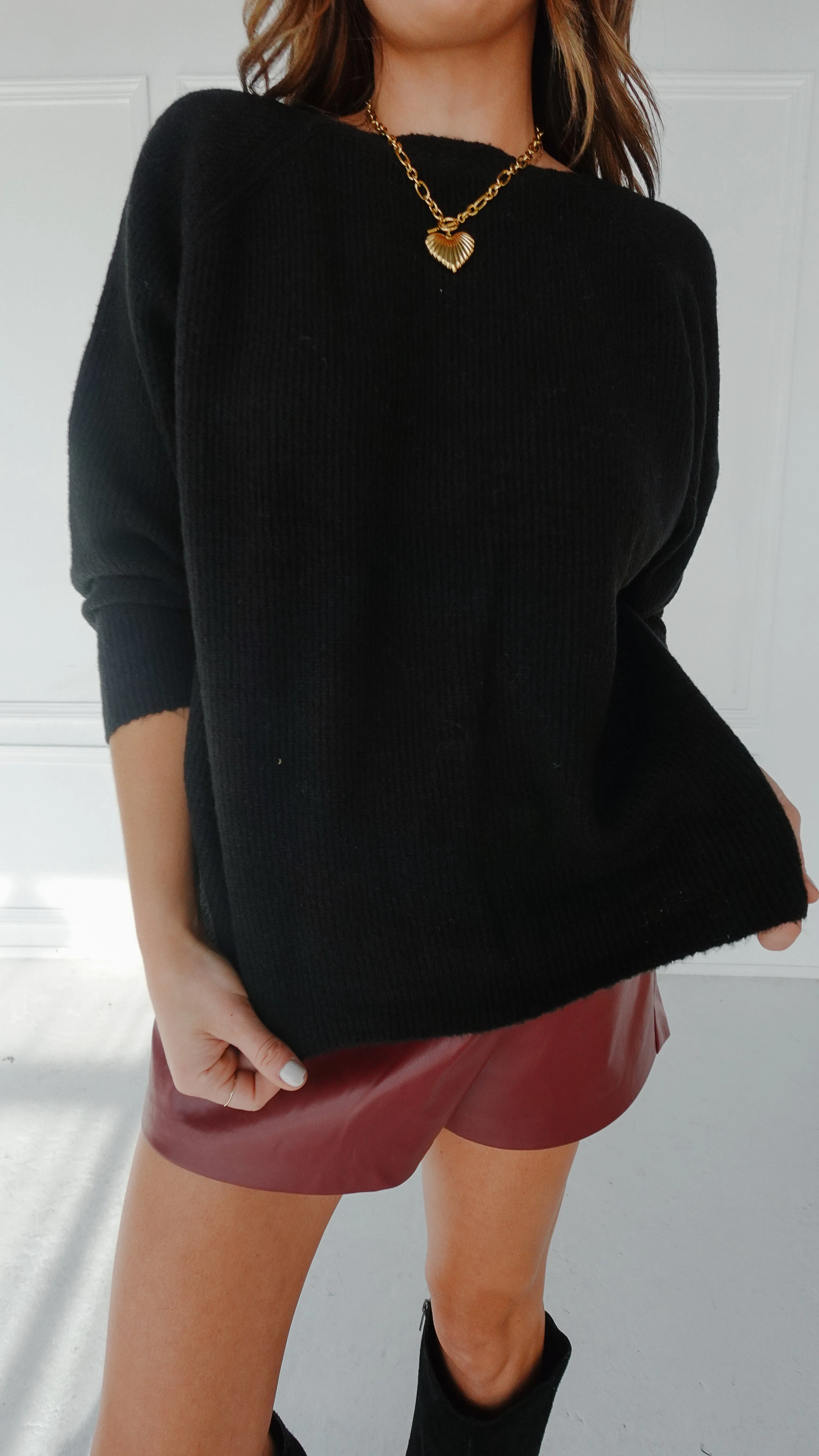 Black Reversible Sweater with Twist Detail