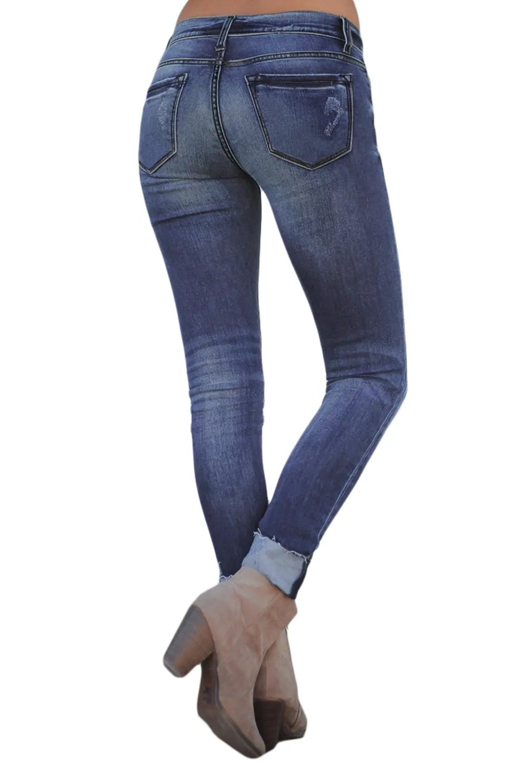 Blue Ripped Skinny Stretch Jeans