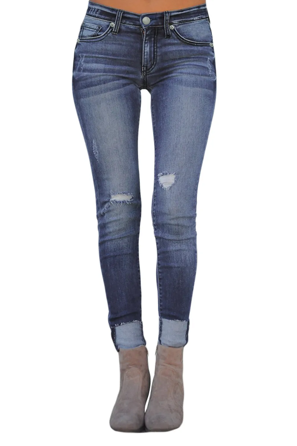 Blue Ripped Skinny Stretch Jeans