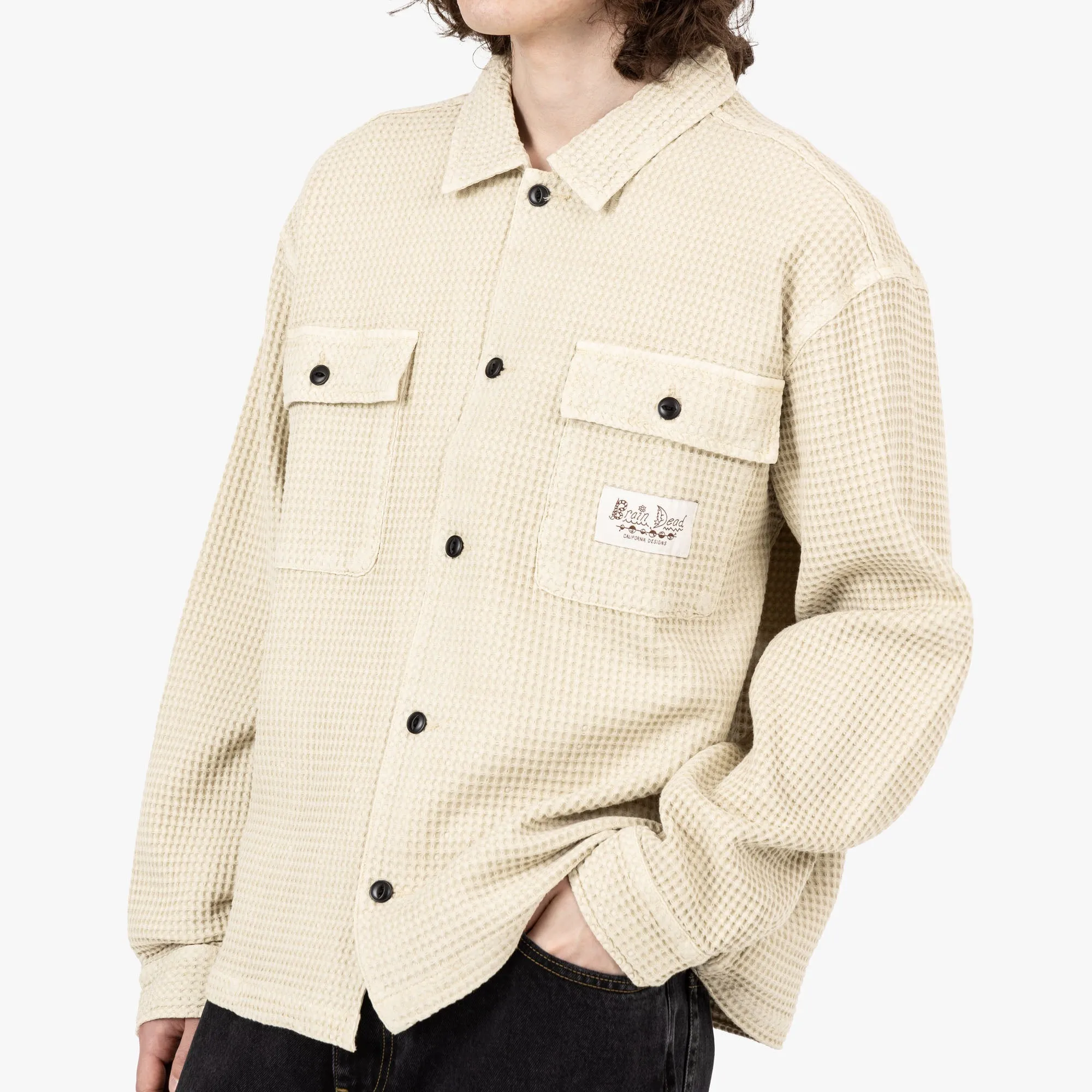 Brain Dead Waffle Button Front Shirt / Tan