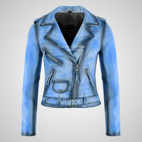BRANDO Women Leather Biker Jacket Vintage Waxed Rocker Jacket