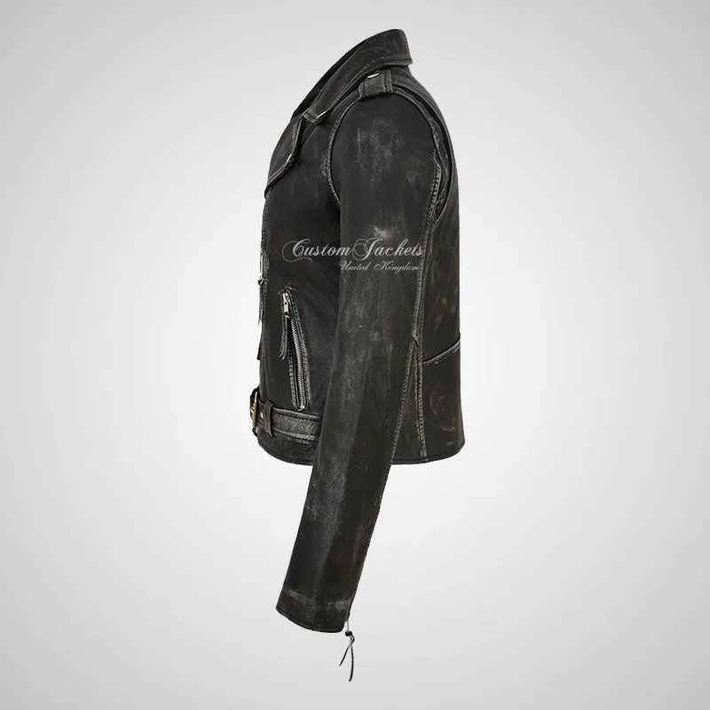 BRANDO Women Leather Biker Jacket Vintage Waxed Rocker Jacket