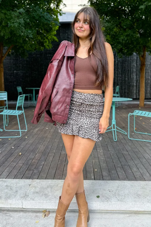 Brown Reversible Ribbed Crop Tank
