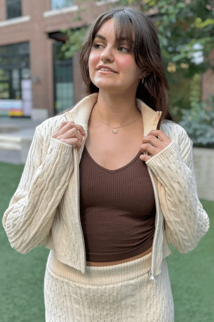 Brown Reversible Ribbed Crop Tank
