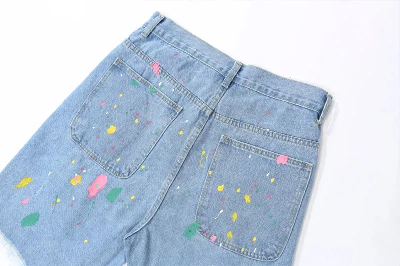 'Brushstroke' Embroidered Denim Shorts