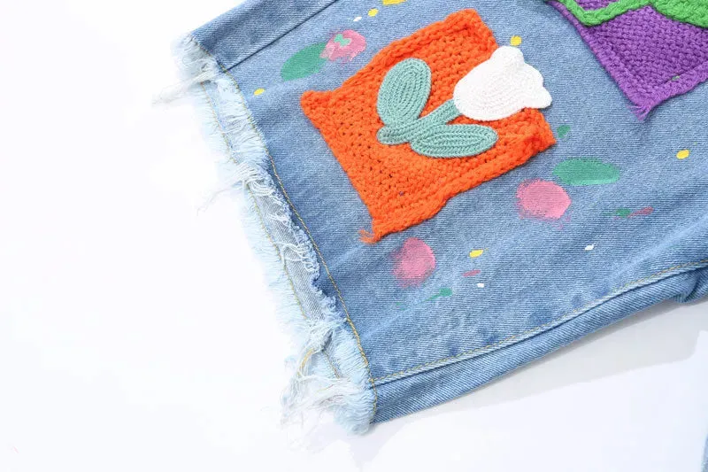 'Brushstroke' Embroidered Denim Shorts