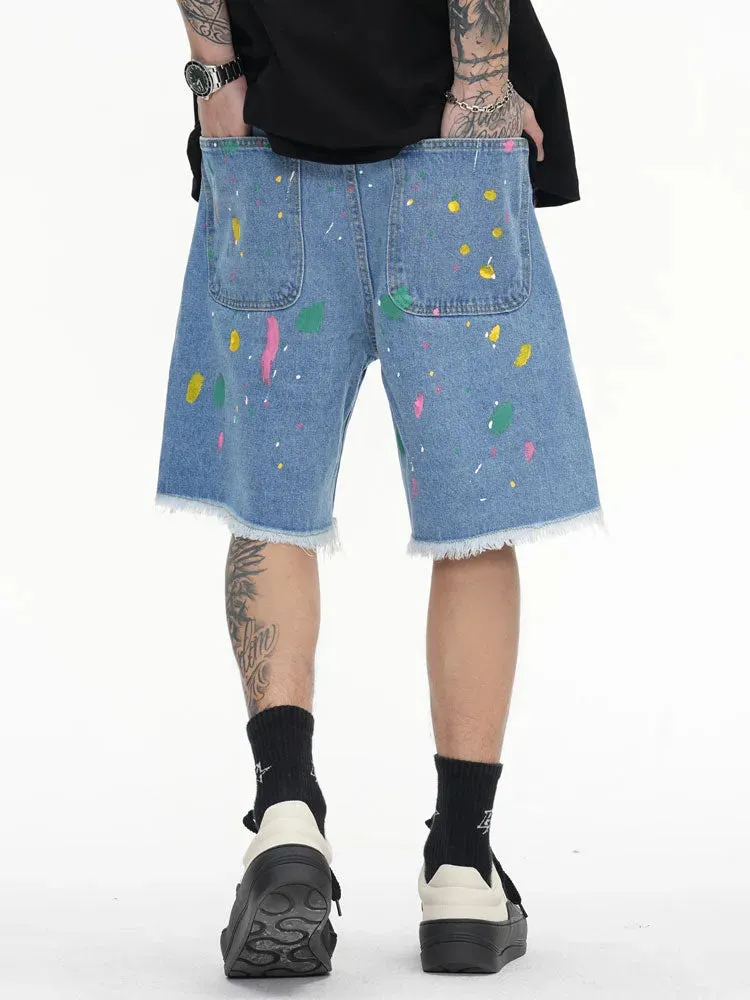 'Brushstroke' Embroidered Denim Shorts