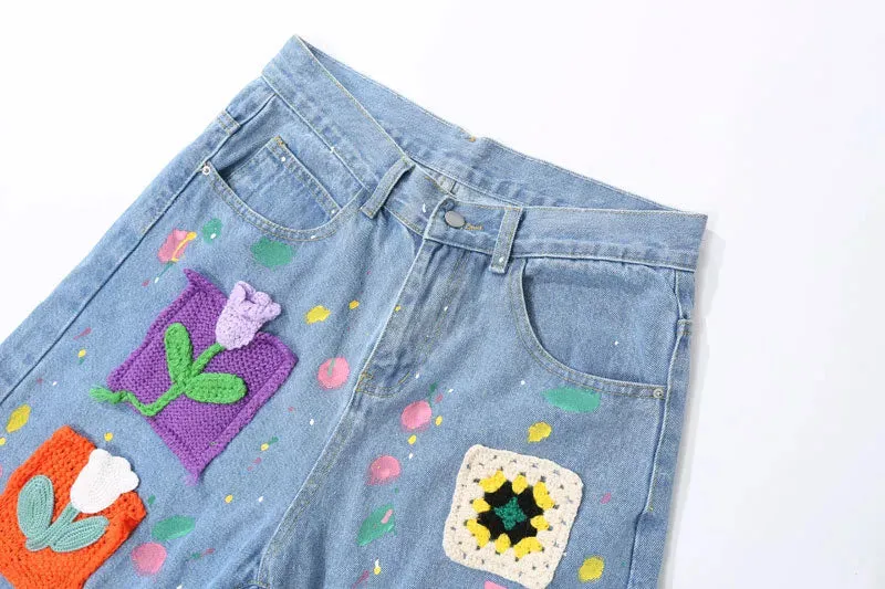 'Brushstroke' Embroidered Denim Shorts