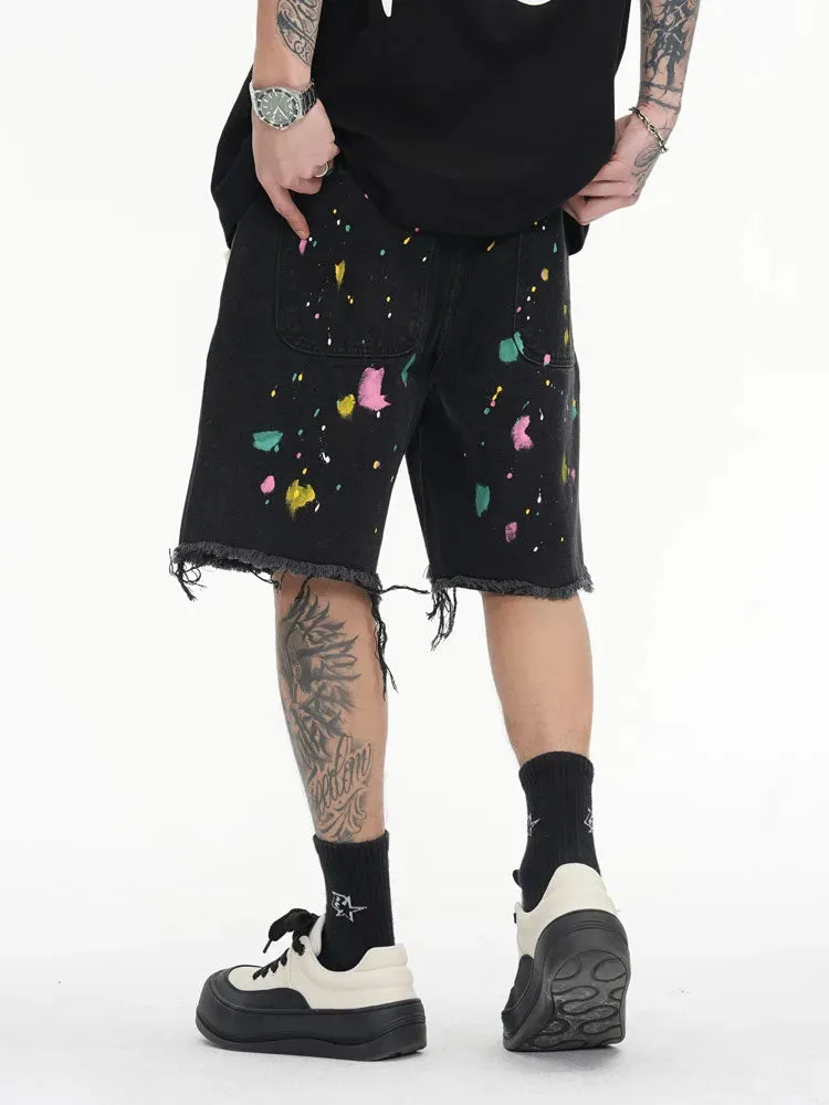 'Brushstroke' Embroidered Denim Shorts