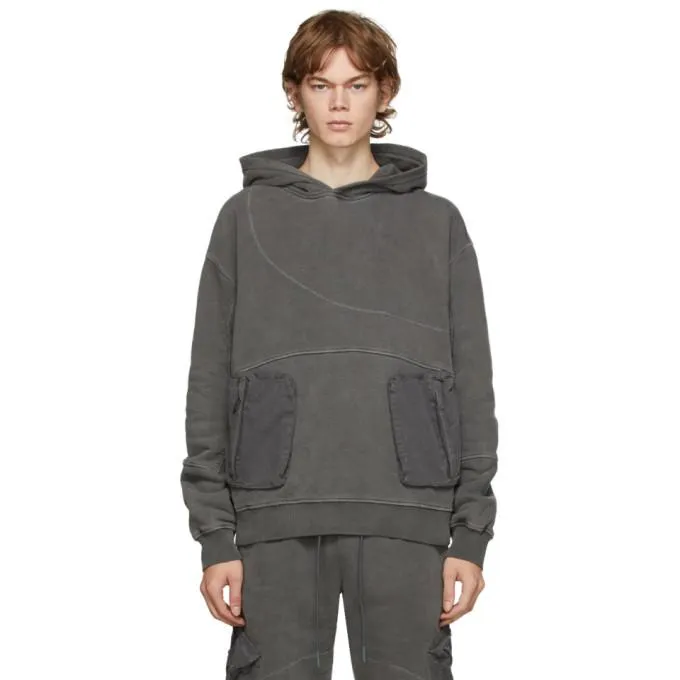 C2H4 Grey Distressed Sculpture Print Hoodie