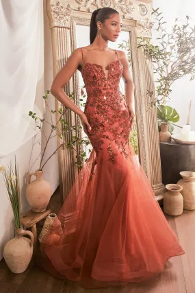 CINDERELLA DIVINE CDS488 Sequin Floral Print Mermaid Gown