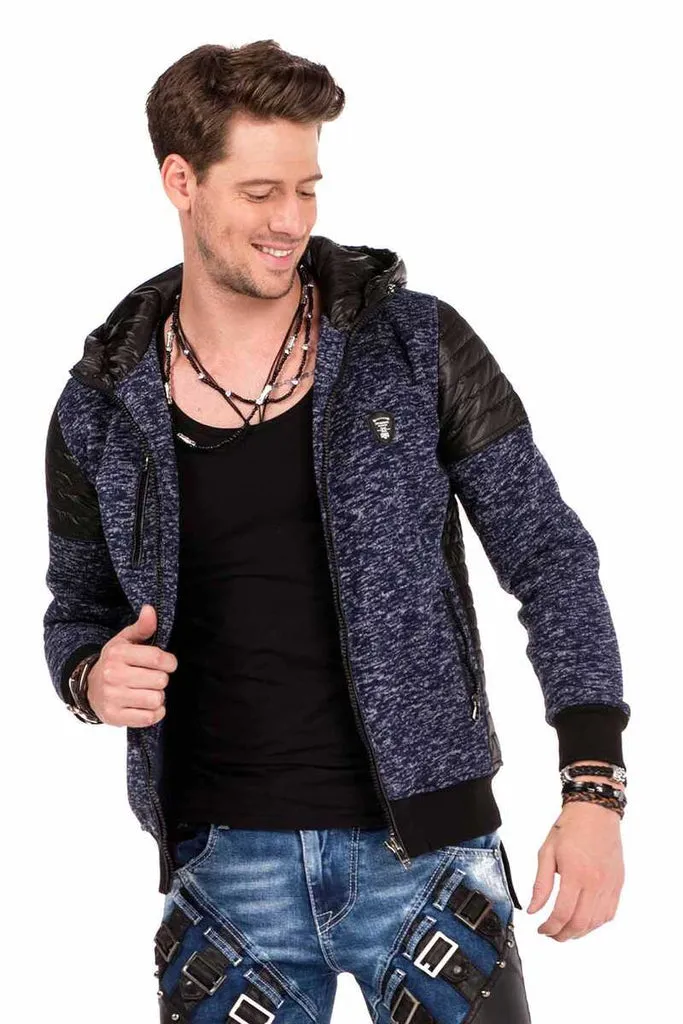 CL310 Leather Detailed Zippered Slim Fit Men's Zip Hoodie