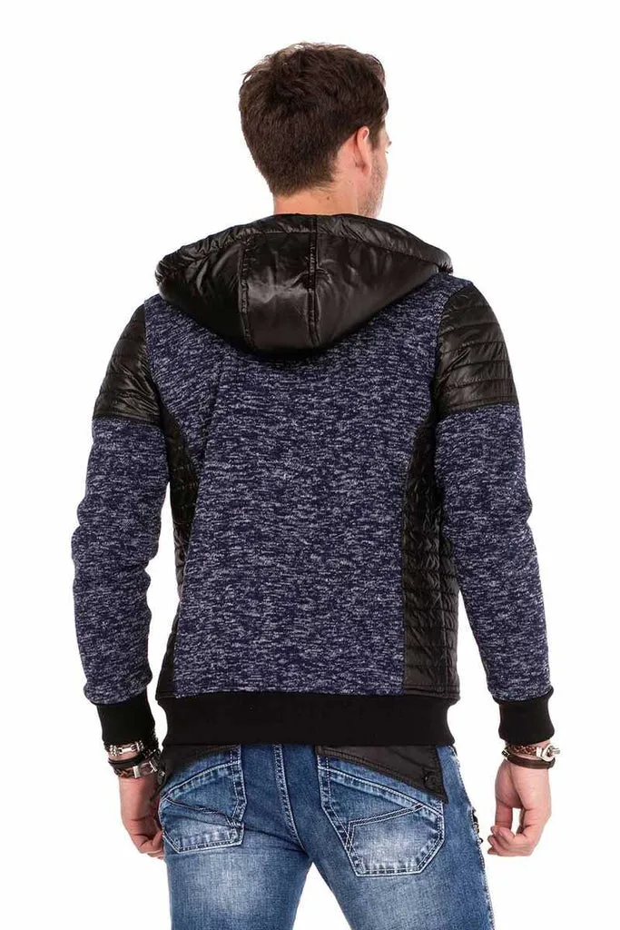 CL310 Leather Detailed Zippered Slim Fit Men's Zip Hoodie