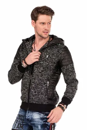 CL310 Leather Detailed Zippered Slim Fit Men's Zip Hoodie
