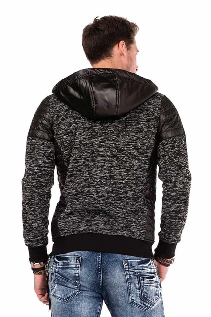 CL310 Leather Detailed Zippered Slim Fit Men's Zip Hoodie