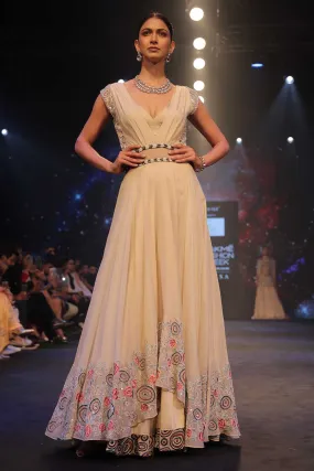 Cream Cowl Neck Layered Gown