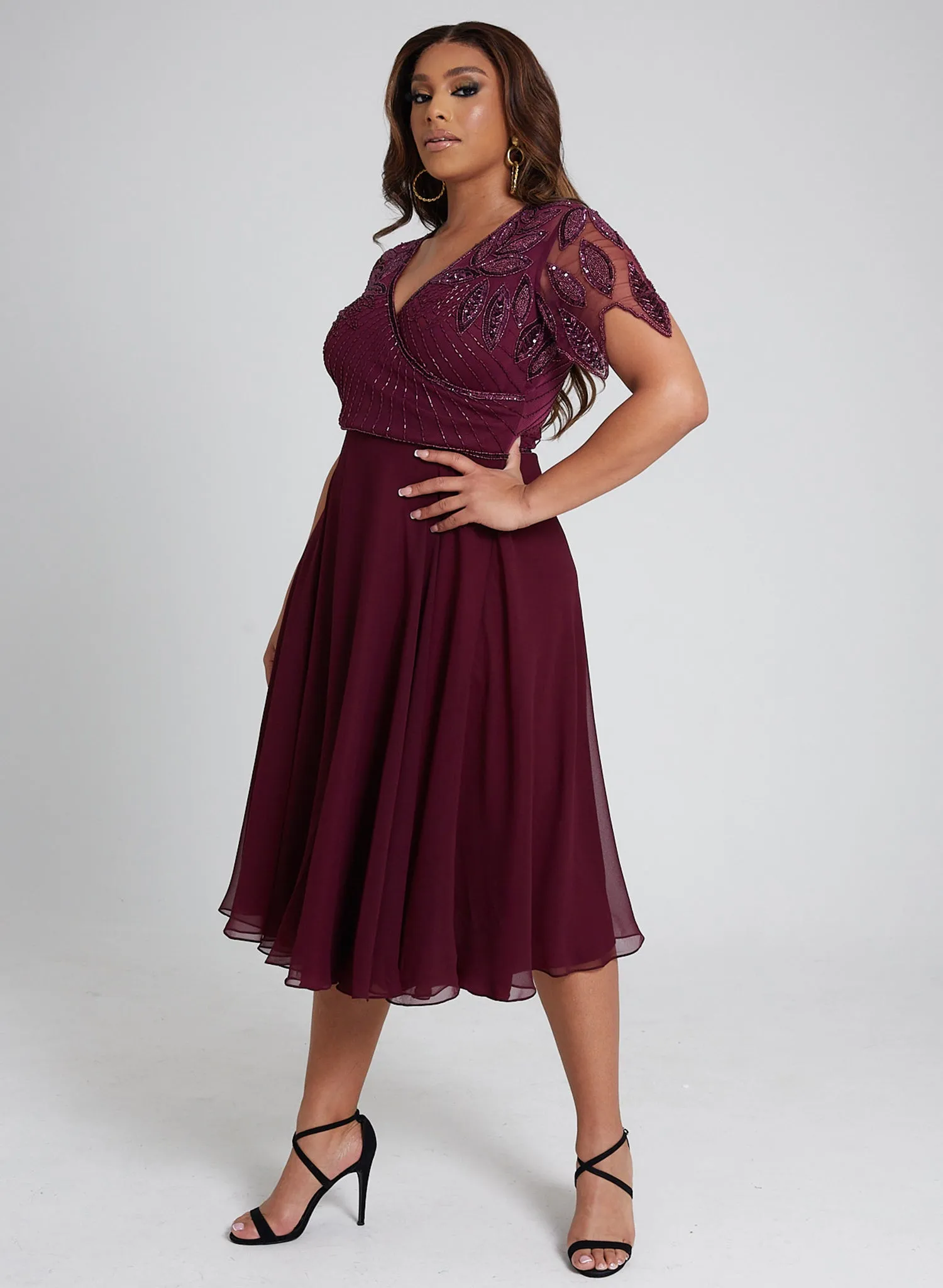 CURVE Ursula Midi Skater Wine Sheer