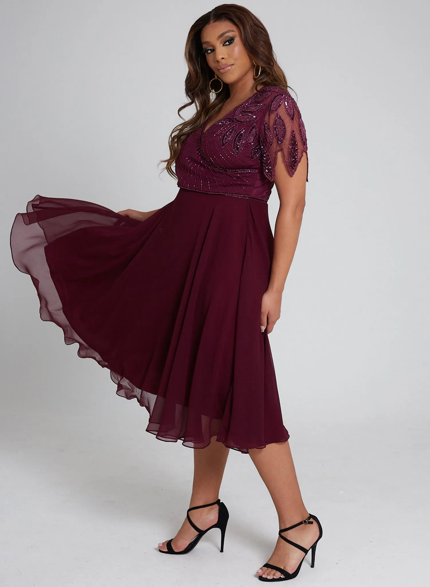 CURVE Ursula Midi Skater Wine Sheer