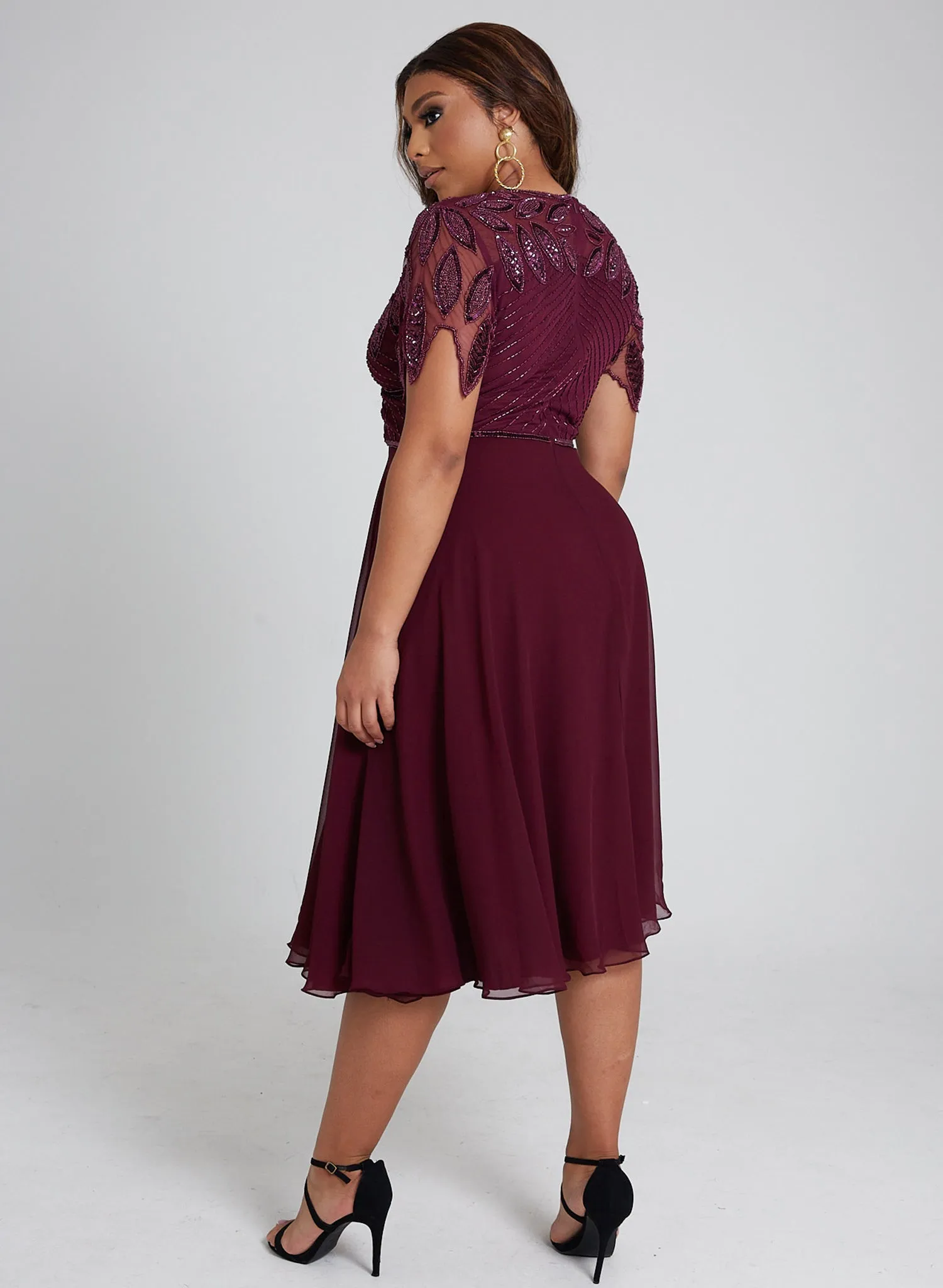 CURVE Ursula Midi Skater Wine Sheer