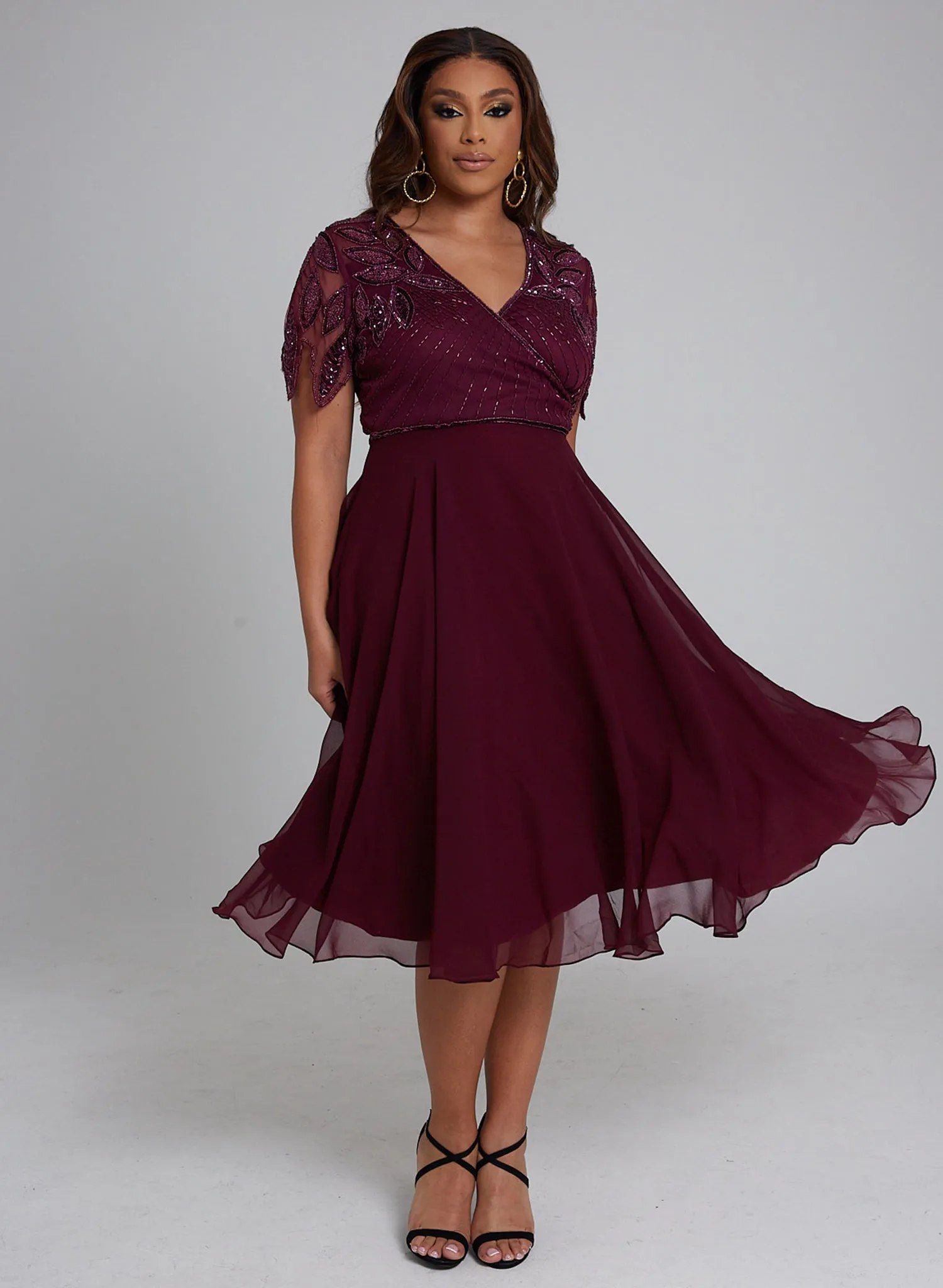 CURVE Ursula Midi Skater Wine Sheer