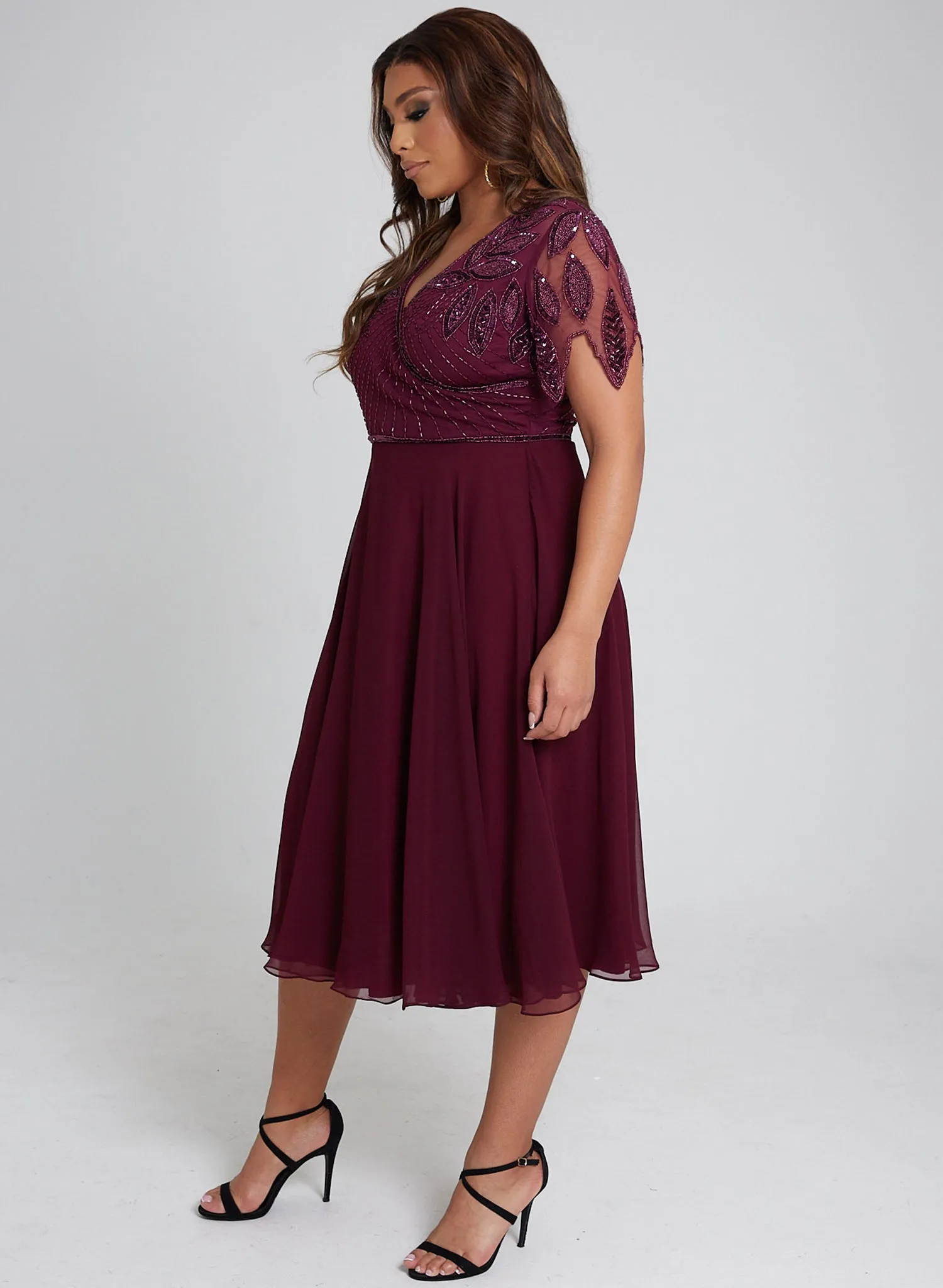 CURVE Ursula Midi Skater Wine Sheer