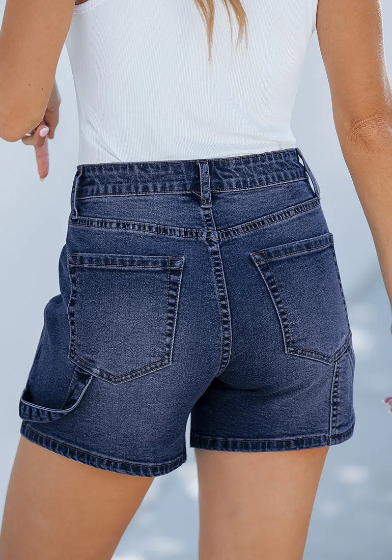 Dark Blue Women's High Waisted Distressed Denim Jeans Stretchy Summer Casual Shorts