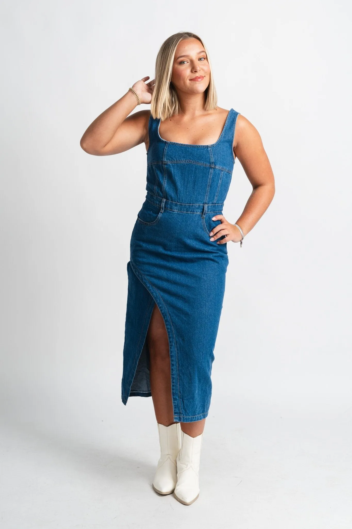 Denim midi dress blue