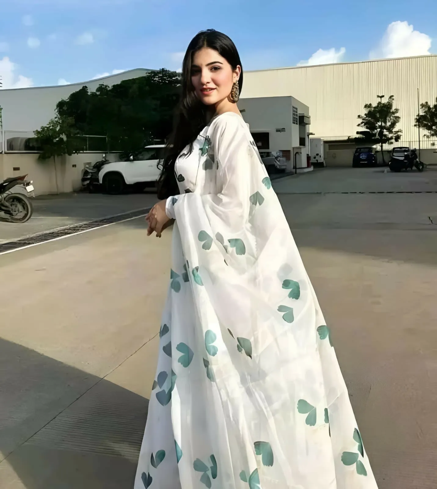 Dishitha Creation Women Floral Printed Designer Gown - Off White