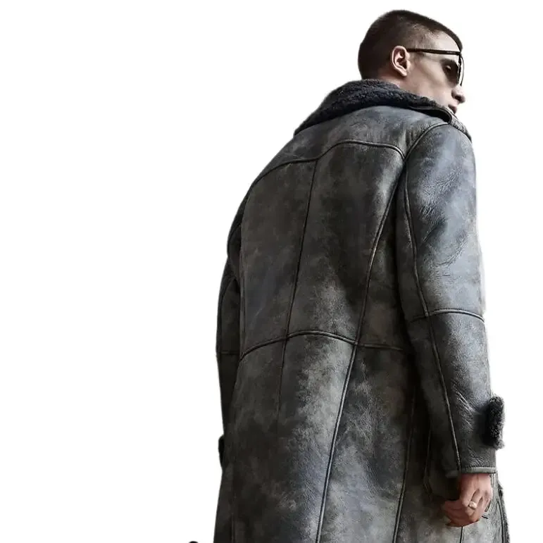 Elegant Gray B3 Shearling Jacket Long Sheepskin Coat Warm & Stylish